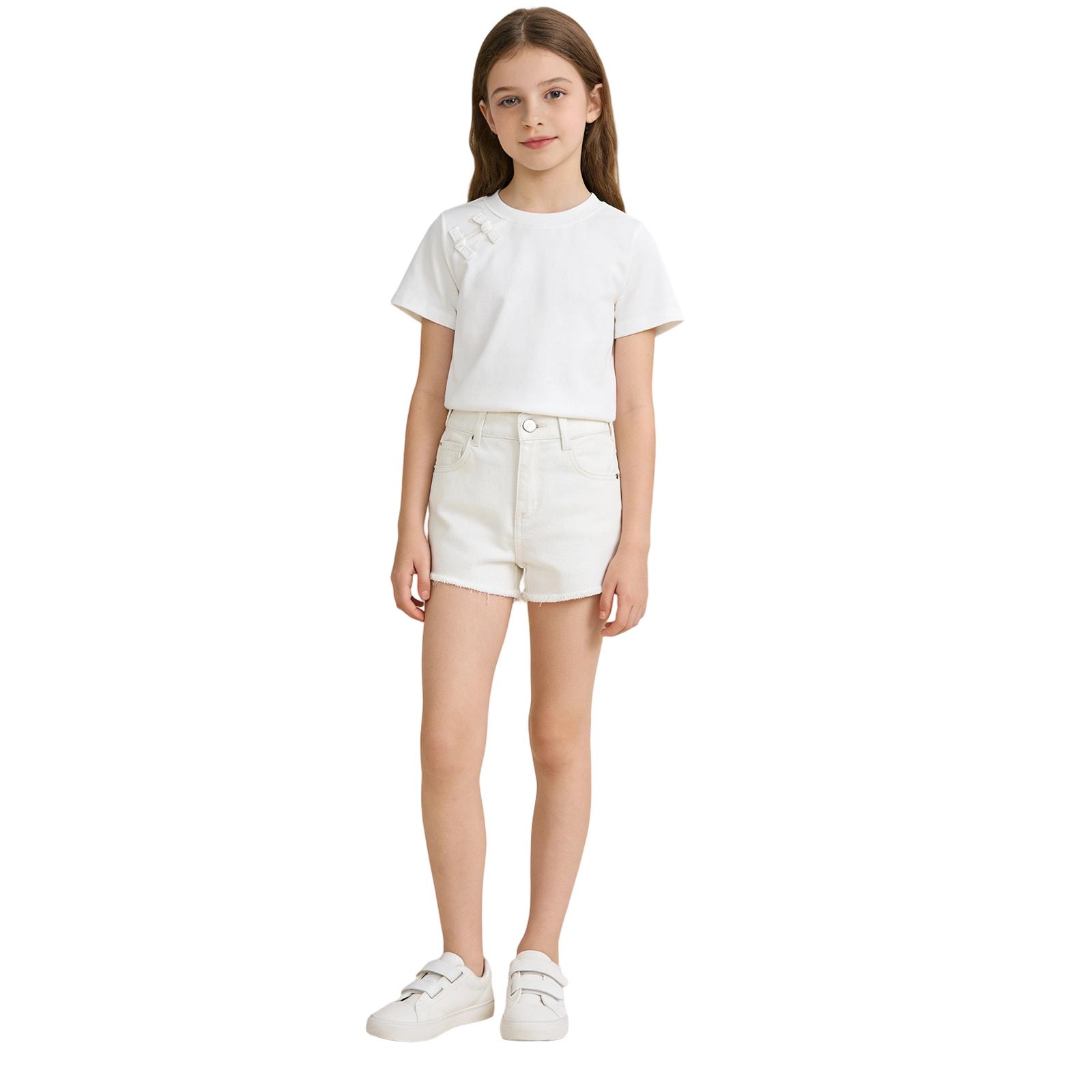 

Модная и повседневная детская кружевная рубашка с коротким рукавом 140 белый