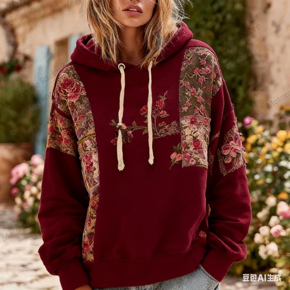 Modischer Hoodie mit Blumenprint Damen Lässiger Hoodie Sweatshirt im europäischen amerikanischen Stil Damen Kleidung Top