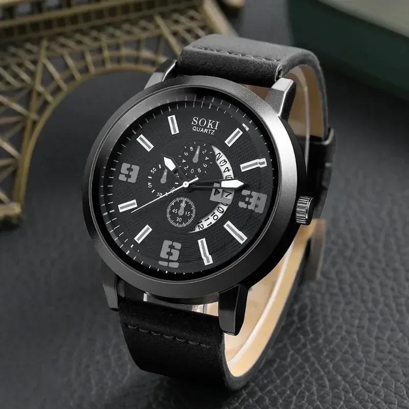 2025 Fashion Mens Sports Watches Man Business Quartz Wristwatch Luxury Brown Leather Bracelet Men Casual Clock Watch