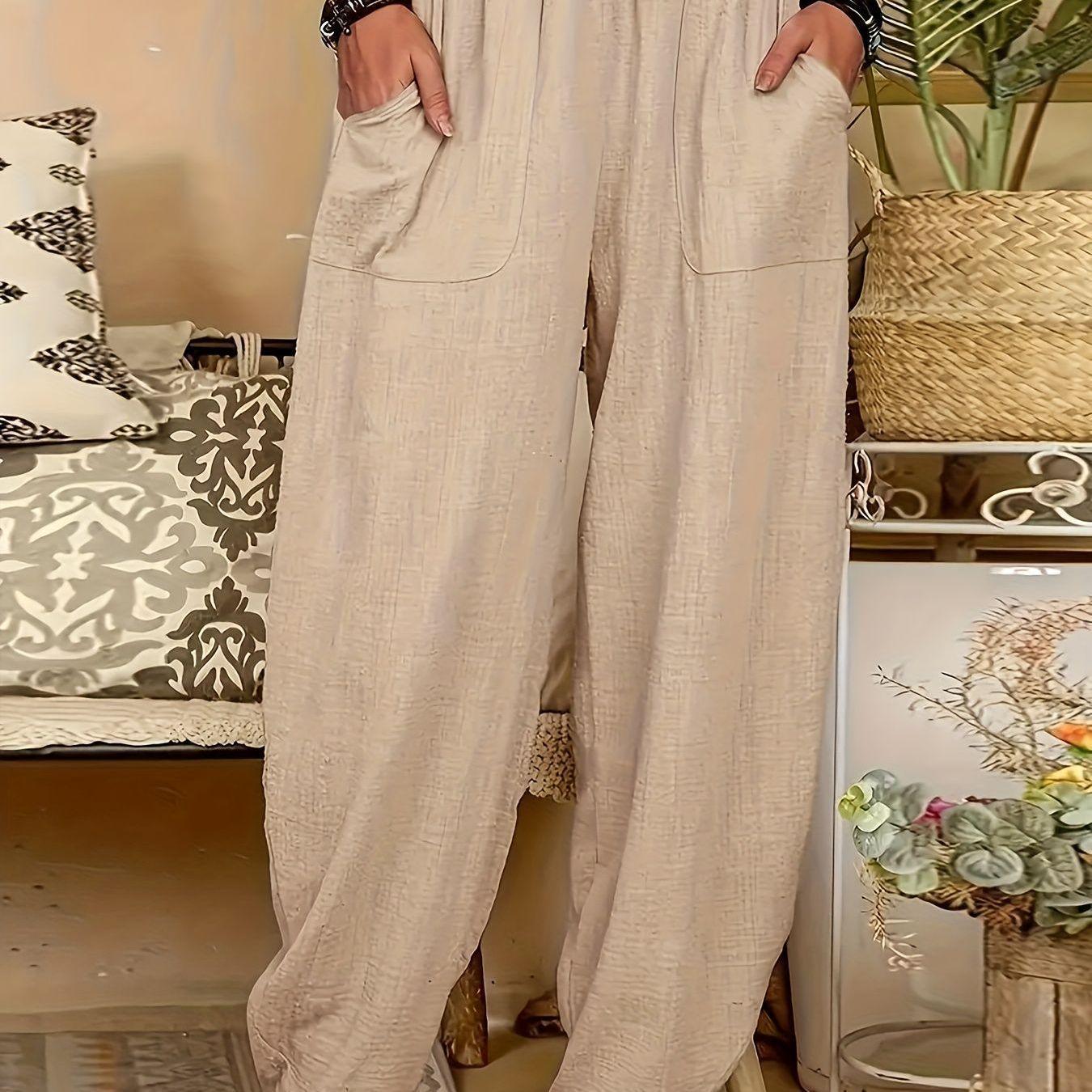 Women s Plus Size Elastic Waist Loose Pants with Pockets 5XL