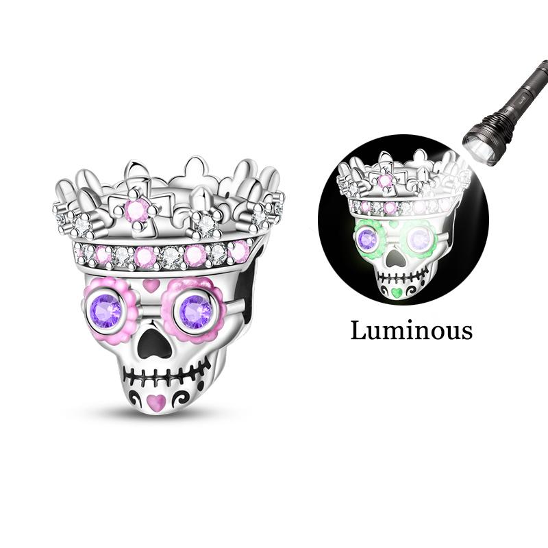 New Halloween Charms Beads 925 Silver Red Rose Black Butterfly Spider Luminous Skull Pendant For Bracelet DIY Jewelry Gifts