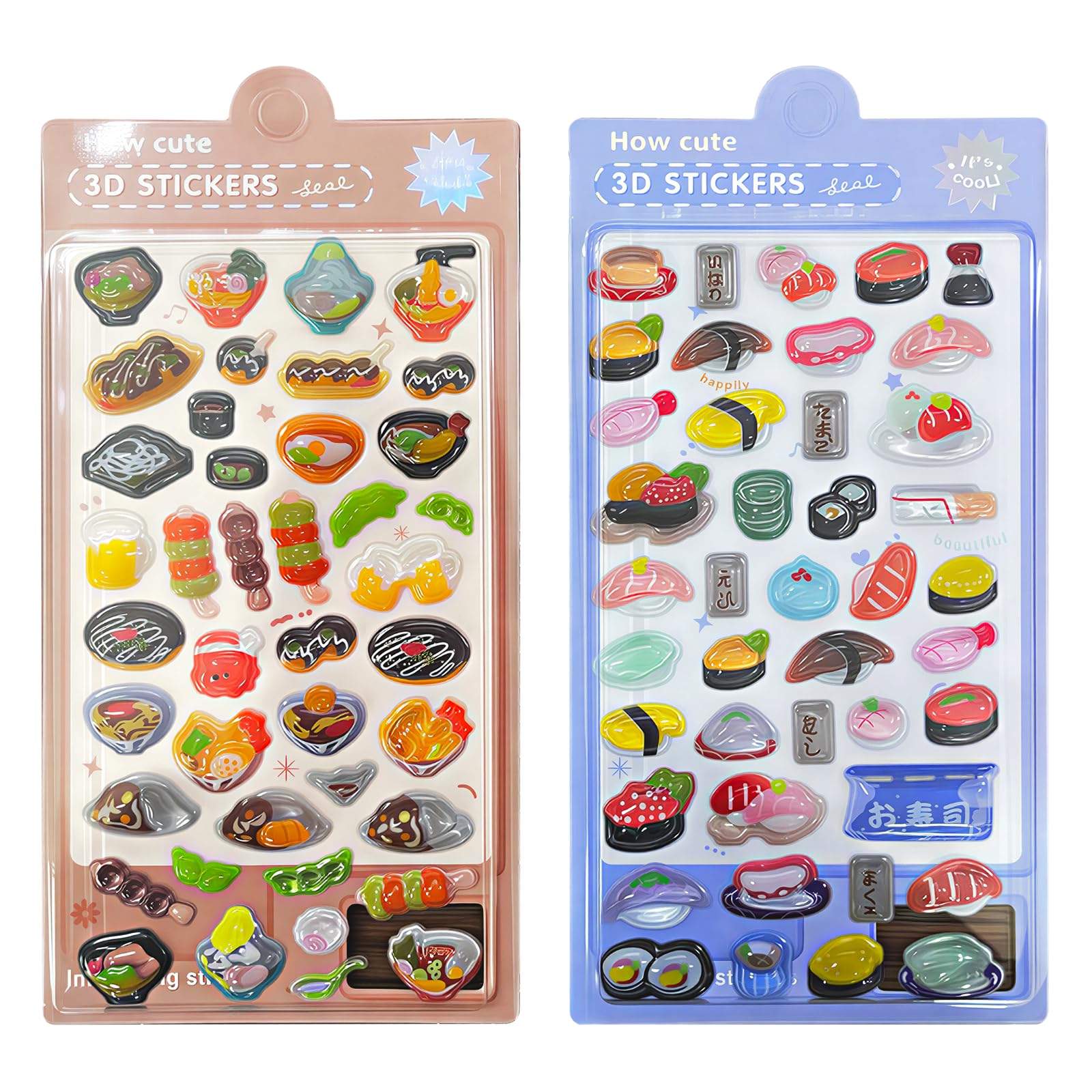 

Mayfoo 2-Piece Sushi Puffy 3D Relief Glittered Stickers Girl Cute Removable Notebook Journal Envelope Decor