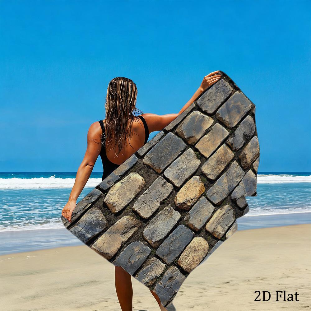 Steinmauer Strandtuch Einseitig 2D-Druck Weiches Mikrofaser-Strandtuch Strand Pool Spa Badezimmer Rustikale Dekoration Auffälliges Accessoire Geschenk