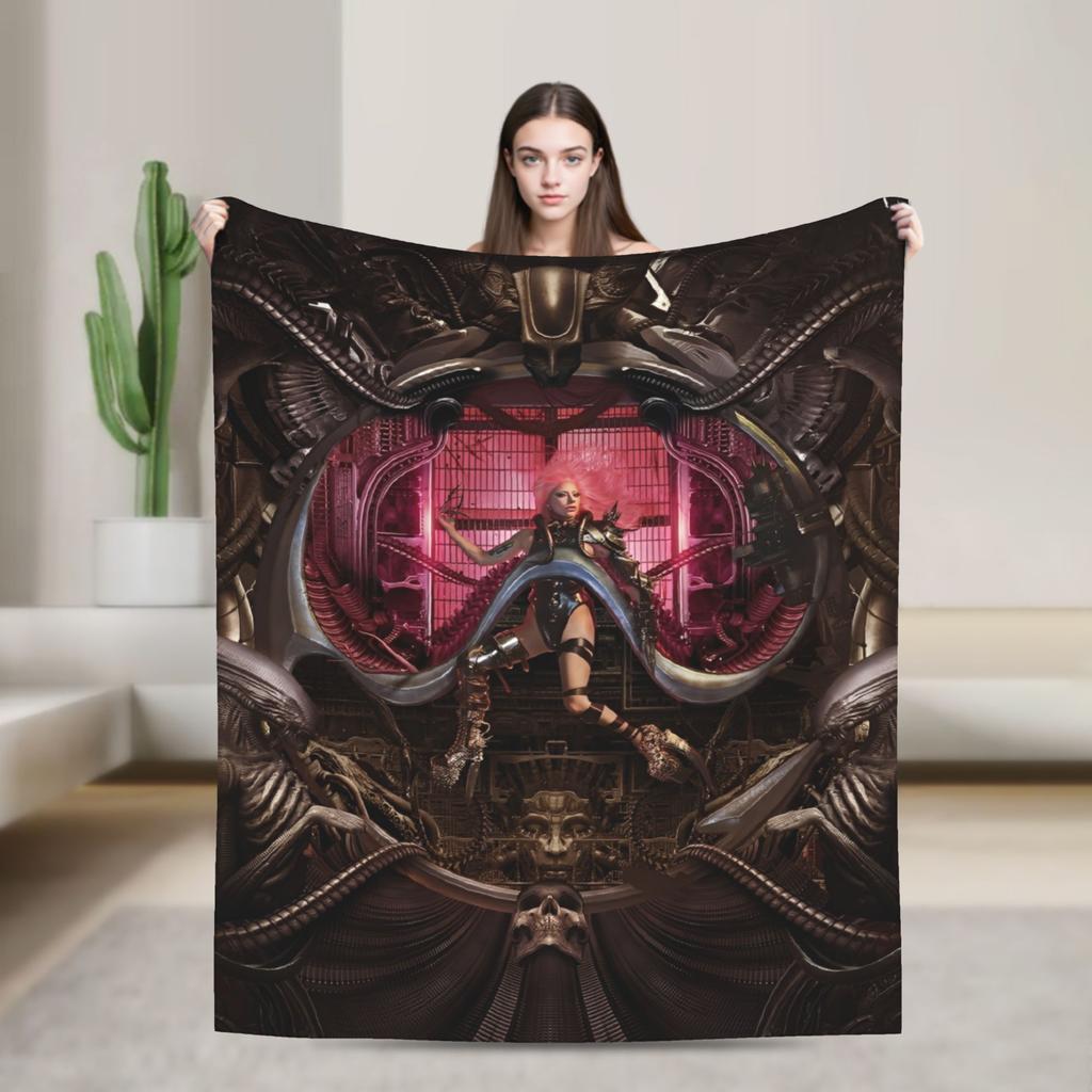 Lady Singer Rock Album Gagas Knitted Fashion Blankets Y2K Tour Flannel Throw Fashion Blanket Rug Piece Ultra-Soft Warm Bedspread Multifuncti