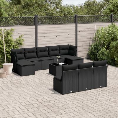 Vidaxl 11-Cz. Garten-Sitzgruppe, Kissen Schwarzer Rattan Pe