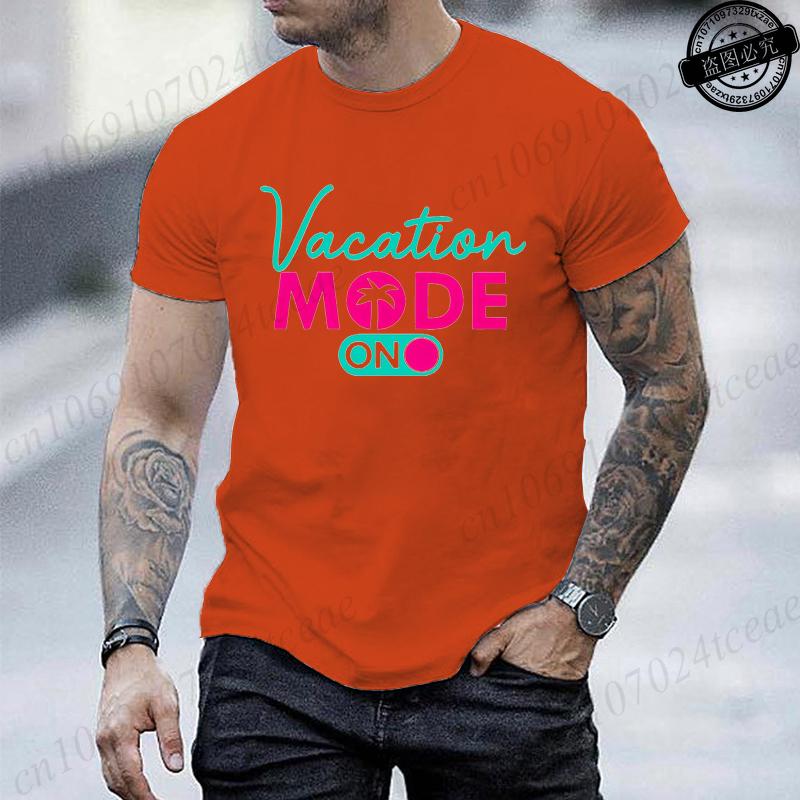 Vacation Mode On Printed Women Mens TShirt Oversized Travel Graphic Tees TShirts for Women Tees Streetwear Short Sleeve