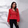 BITCED 19 Floral Checkered Chain Floral Checkerboard Printed Long Sleeve Chiffon Shirt for Women Spring and Autumn