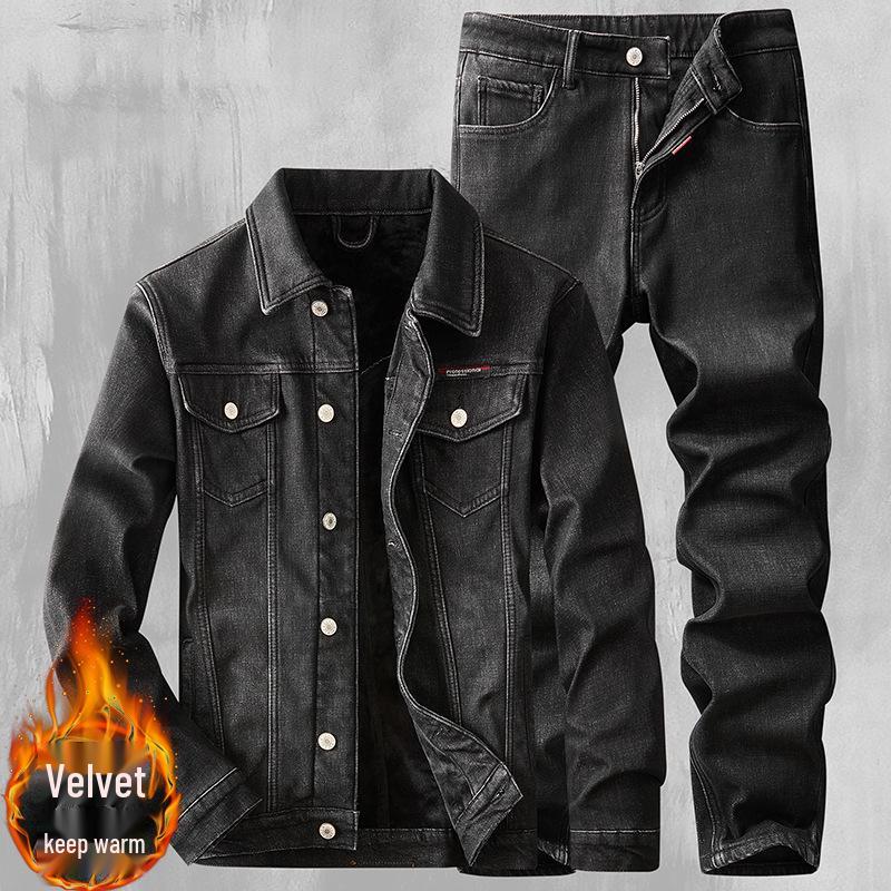Men's Slim Fit Denim Suit - New Korean Style Jacket & Pants Set for Spring/Autumn