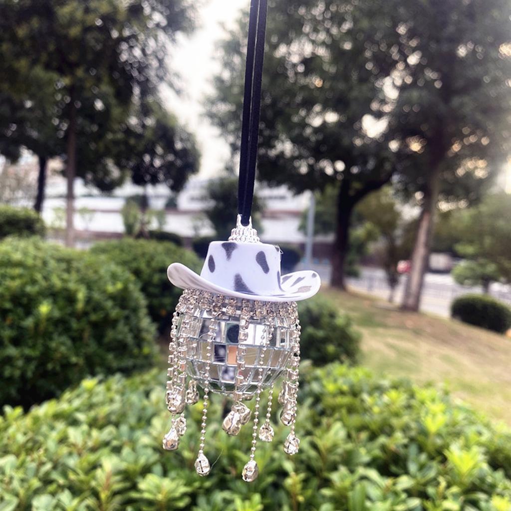 Cowboy Hat Discos Ball Pendant Car Charm Rear View Mirror Hangable Ornaments for Wedding New Year Party Background Decor