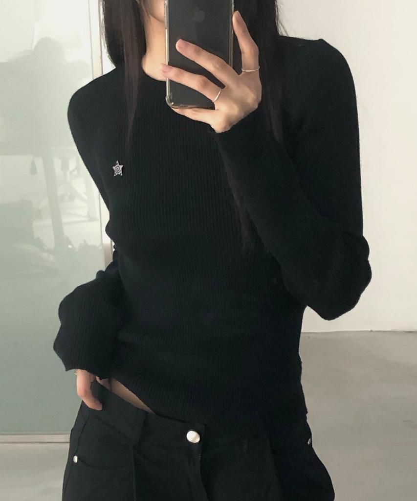 CHICKS Slim Fit Ribbed Round Knit Black