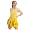 Kids Girls Rhythm Gymnastics Ballet Skirted Leotards Dresses Shiny Rhinestones Figure Skating Lyrical Dance Performance Costume