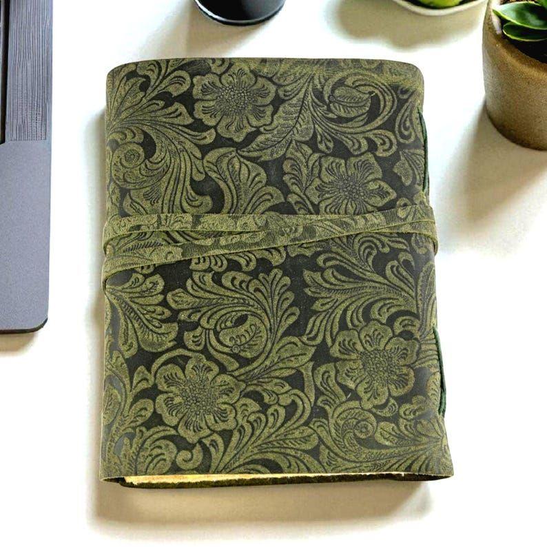 Vintage Deckle Edge Paper Bound Journal - Blank Spell Book of Shadows Journal - Leather Notebook Sketchbook