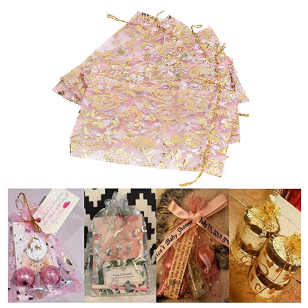 200 Pcs Organza Bag Drawstring Closure Print 6.3x4.3in Mesh Gifts Bags Organza Jewelry Mesh Pouch