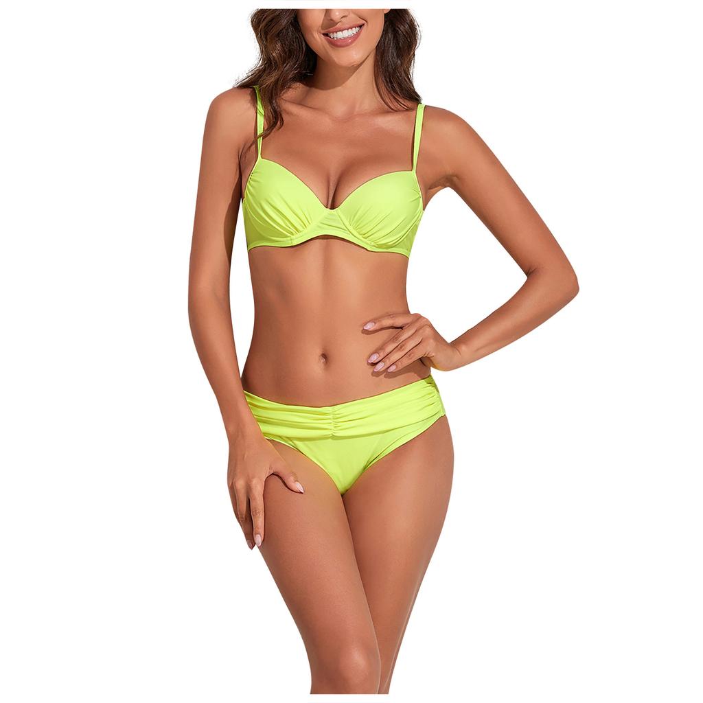 Women's Split Sexy Colour High Waist Bikini With Bra Pad And No Steel Bra Swimming Costume