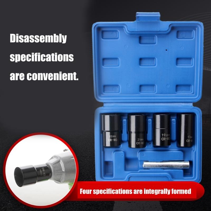 Pack of 5 High Strength Carbon Steel Extractors Socket Set 17 19 21 22mm For Stucks Lug Nut Corroded Fasteners Removal