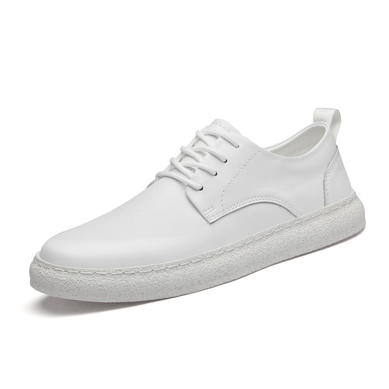 Invisible Height-Boosting Men s Casual White Leather Shoes, Round Toe, Breathable Design. 42