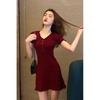 2025 Summer Women's Korean V-neck Slim Fit A-line Knit Dress