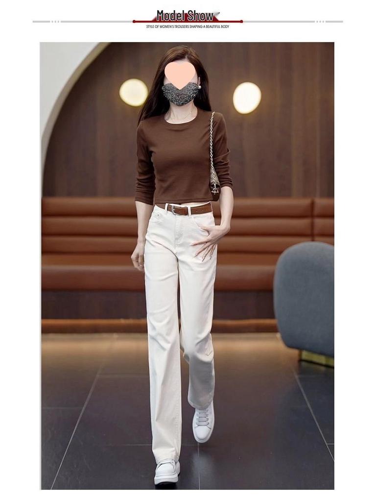 Women's High Waist Elastic Straight Leg Jeans - 2025 Spring/Autumn Collection: Versatile, Casual, Loose Fit, Slimming, Narrow/Wide Leg Options