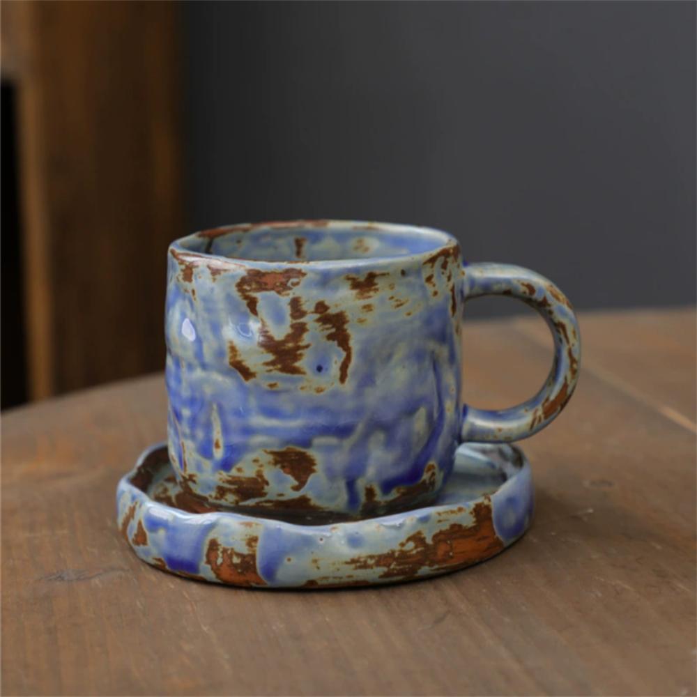 1X Japanese Style Creative Retro Ceramic Coffee Cup Mugs Saucer Set Tea Coarse Coffee Milk Cups Mug