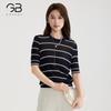 Women's Contrasting Striped Short-Sleeved Thin Knit Shirt