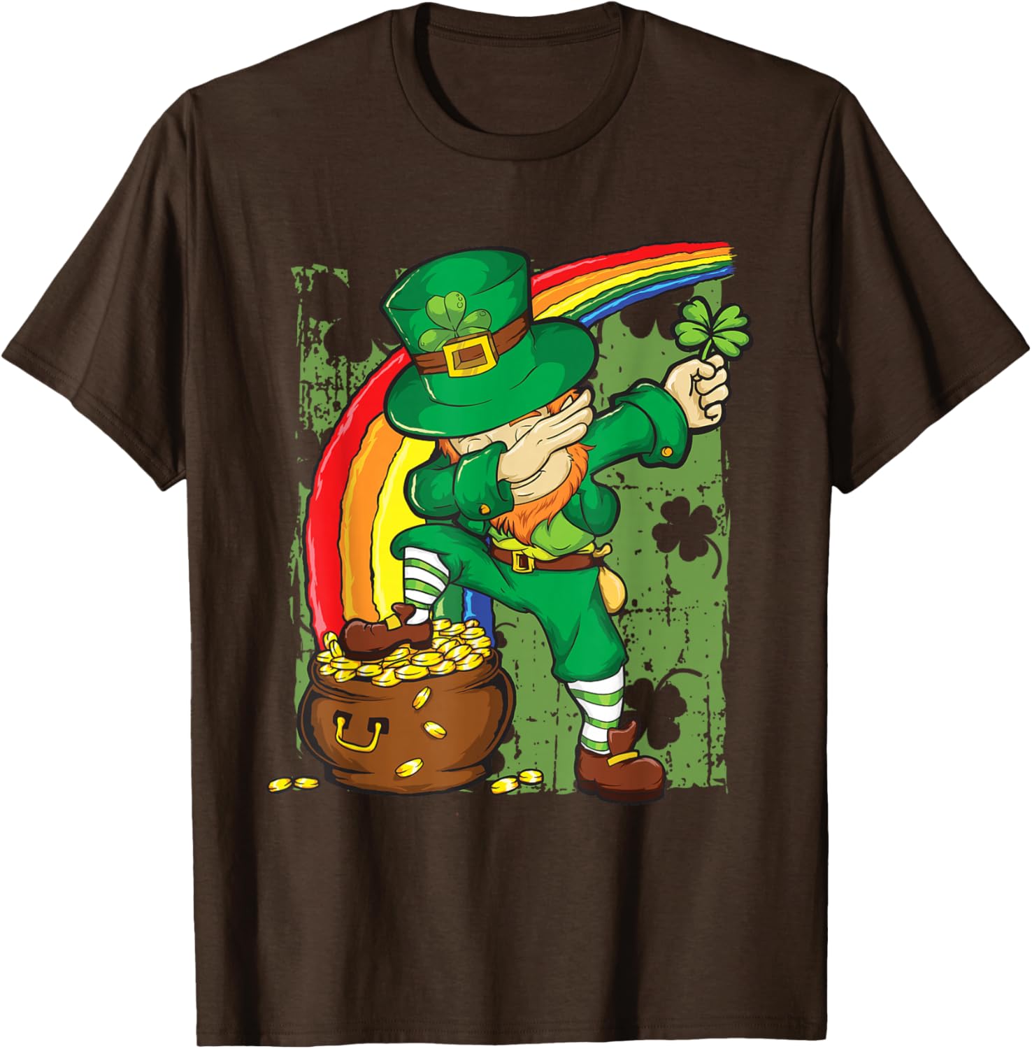 Dabbing Leprechaun Pot of Gold Rainbow St Patricks Day Graphic Tee Men Casual Cotton Short Sleeve T-Shirt S
