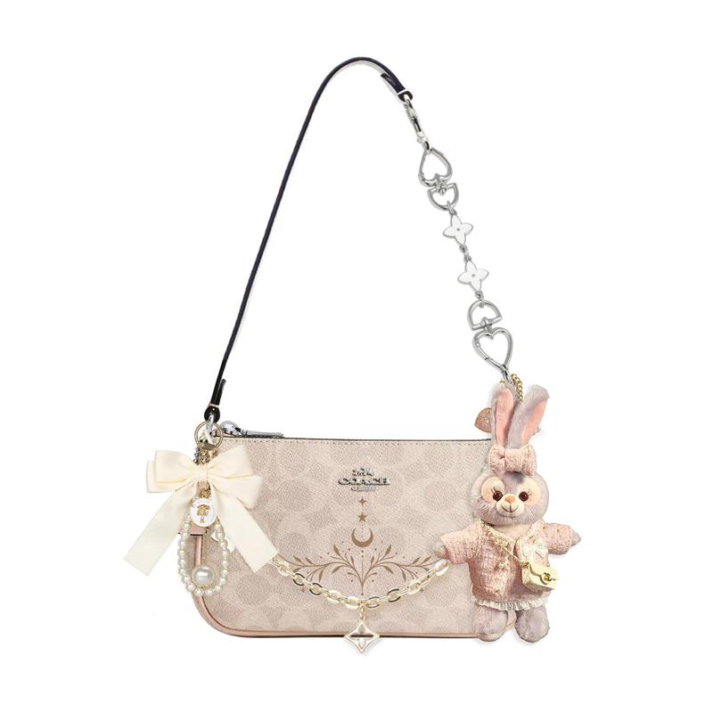 

COACH shoulder bag [Customized bag] Nolita 19 micro-label logo zipper closure, extension chain, printing, scarf Mountain and Wild Wind Basic Model коричневий
