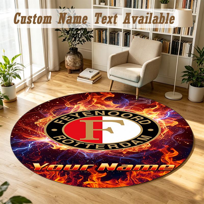 Round Rug Custom NameFeyenoord Pattern Non Slip Carpet Home Floor Decor