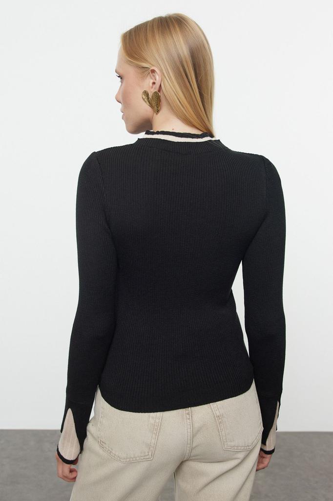 Damski sweter w eleganckim stylu Czarny sweter z dzianiny w bloki kolorów najwyższej jakości