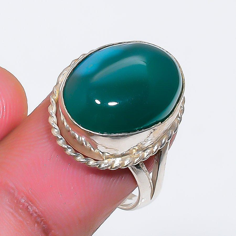 Natural Green Onyx Gemstone 925 Sterling Silver Jewelry Ring Size 8.5 ZS-1861