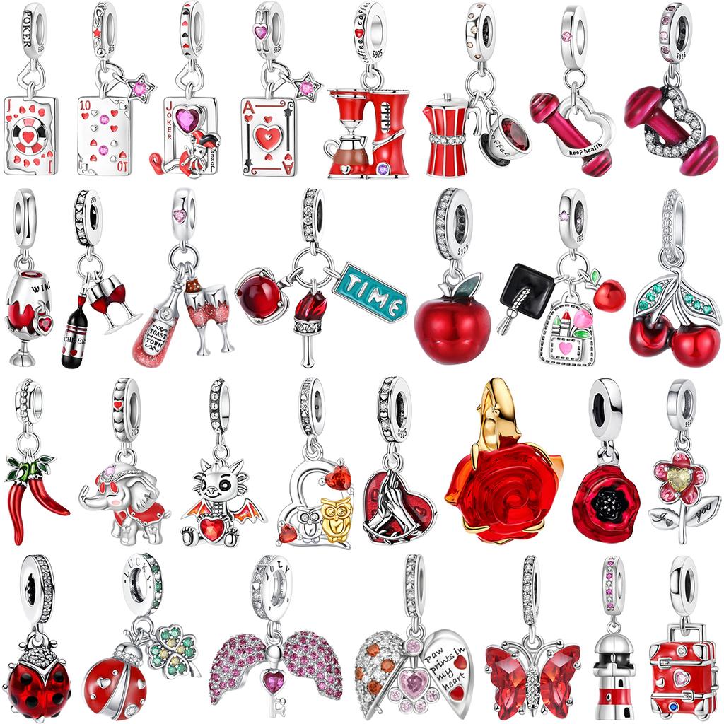 Authentic Copper Red Collection Charm Bead Charms Heart Butterfly Flowers Apple Bead Charms Pendants Compatible With Bracelets Do It Yourself Fine Jew