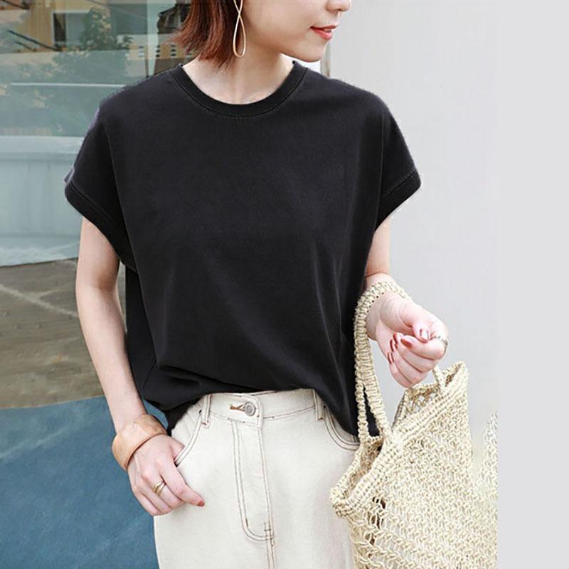 Fashion Elegant Loose Casual Women T Shirts Summer New Short Sleeve Round Neck Cotton T-shirt Women's Tops Simple Slim Solid Female Tee 3477