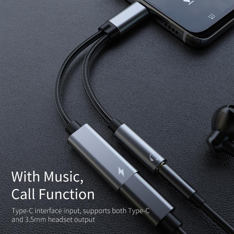 2 in 1 Type C to Auxiliary Plug Dongle Cable Type C to 3.5mm Sound & Charging Adapter for Music & Charging for Phone