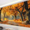 2D flat design, 1-piece golden autumn tree path tapestry, suitable for autumn-themed home decor and photo background