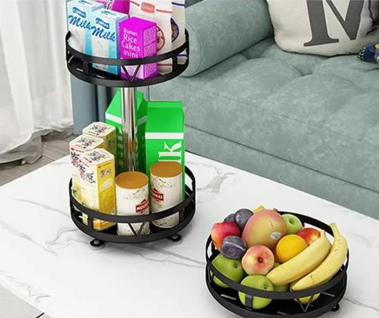 360°Rotating Kitchen Spice Rack Round Storage Container Non-Skid 2 Tier Turntable Organizer Storage Tray Cosmetics Organizer