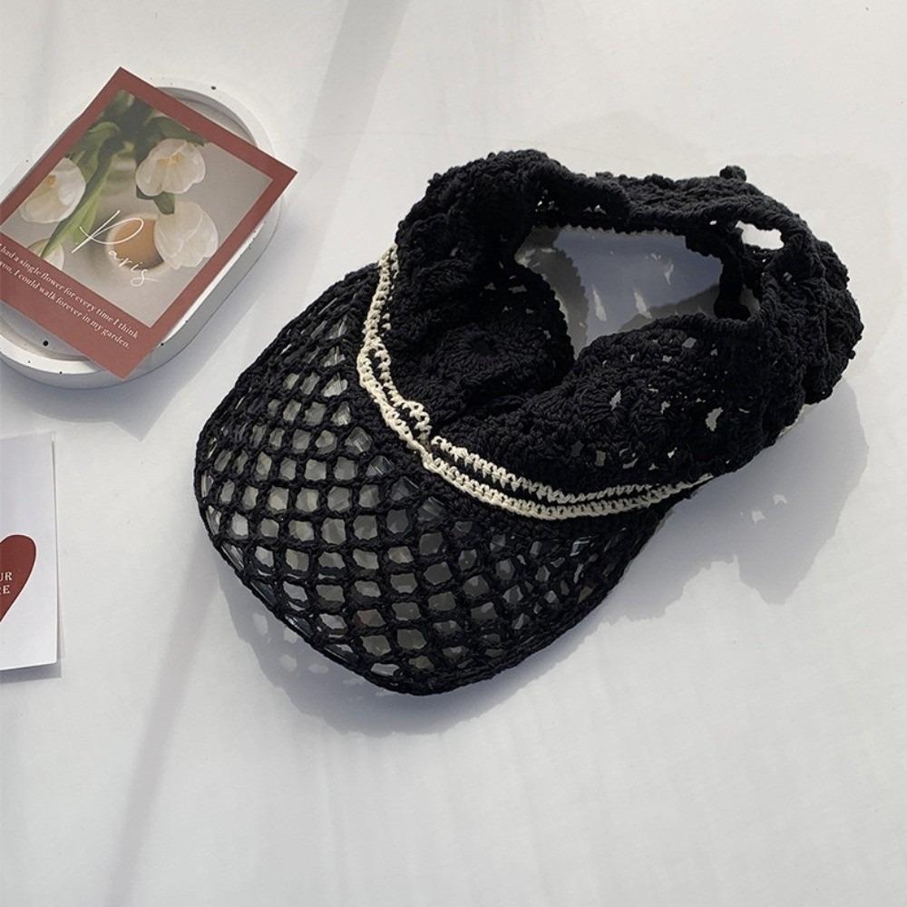 

Солнцезащитная вязаная шапка без верха, шляпа с завязками, простая ажурная шляпа-козырек, уличная одежда чёрный