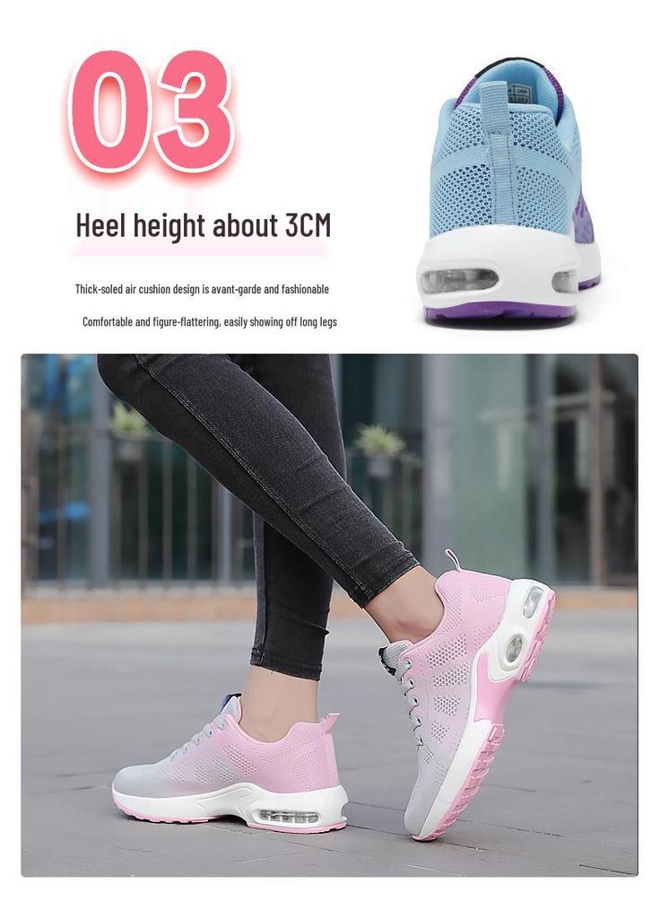 Women's Lightweight Air Cushion Running Shoes - Versatile, Breathable Flyknit Mesh, Large Size