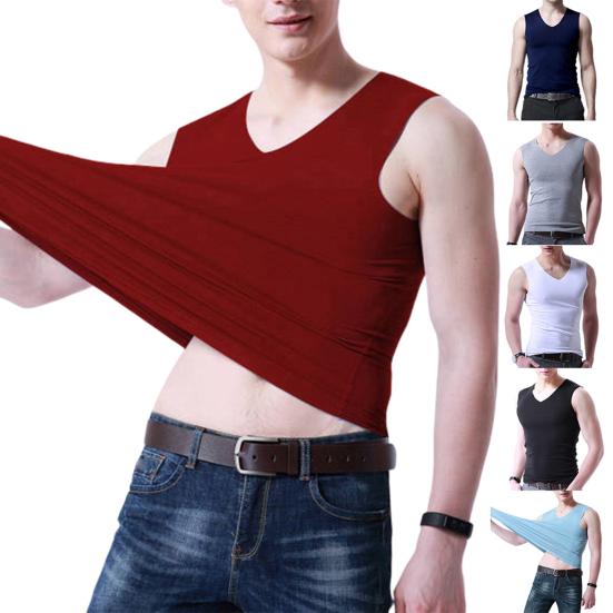 Plus Size Men Sporty Solid Color Sleeveless V Neck Slim Seamless Vest Tank Top