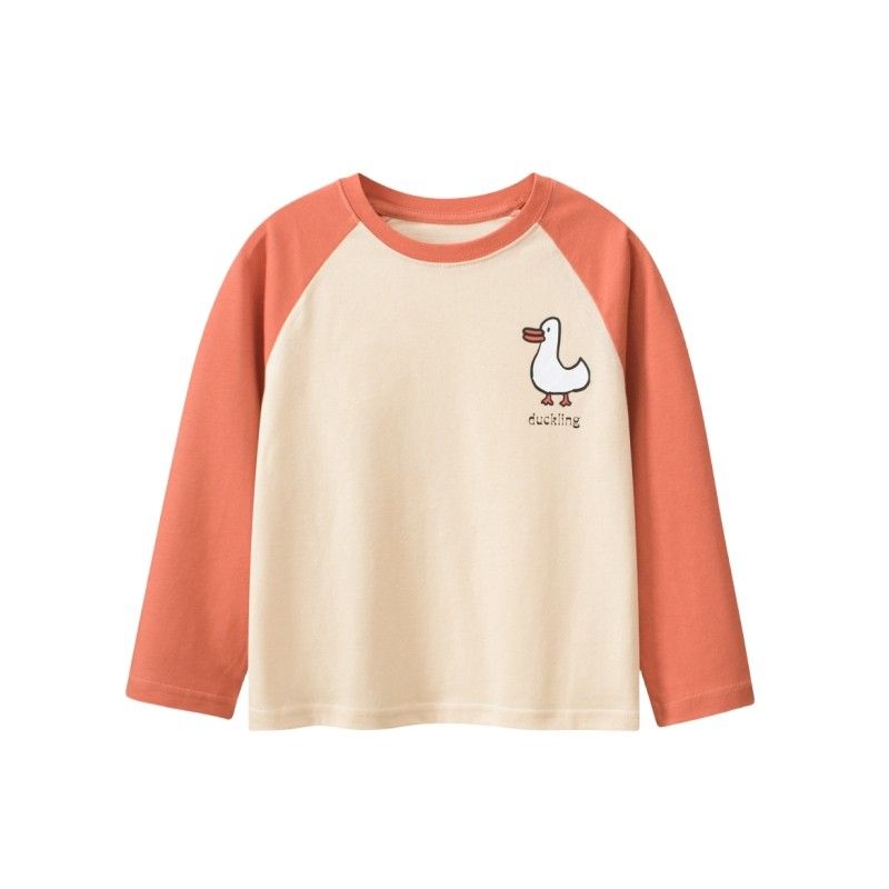 Clothing Boys and Girls Long-Sleeved T-Shirt Tops Spring and Autum Kidsren's Duck Bottoming Shirts Medium and Large Kidsren's Pure Cotton Clothes