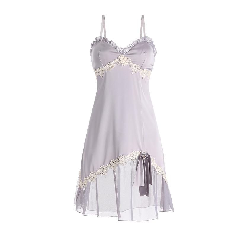 Women's Silky Breathable Push Up Padded Cami Sleep Dress with Robe Lounge Set