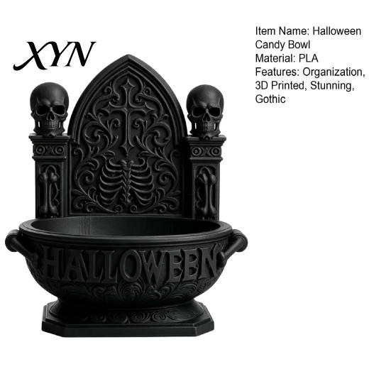 Gothic Skull Candy Bowl Halloween Cathedral Bowl, 3D Printed Spooky Dark Storage Matte Black Desk Organizer Dish, Desktop Snack Serving Tray for Home