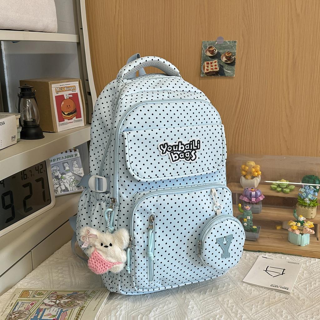 Schoolbag new high-value polka dot backpack large-capacity Korean primary school student schoolbag female foreign school backpack
