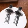 Silver Needle Chinese Ink Painting Flower Tassel Earrings: Light Luxury, High-End Qipao Accessories for Women