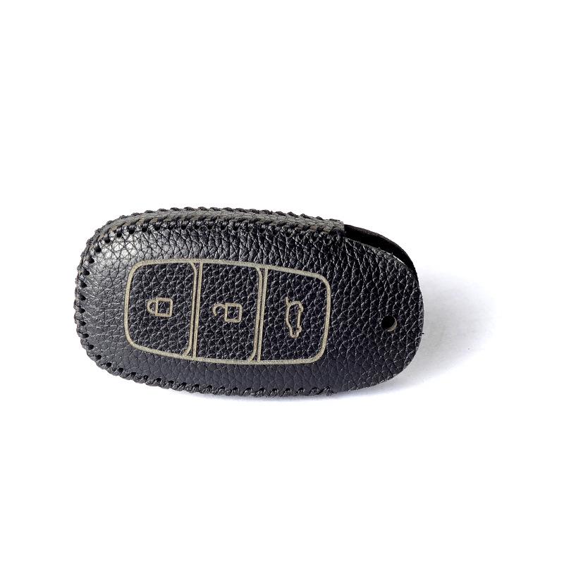 Genuine Leather Key Case for Hyundai Models: Elantra, Santa Fe, Ix35, Verna, Mistra, Lafesta, and Sonata