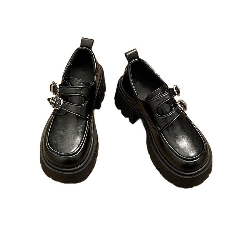 Retro black heightened platform small leather shoes, new autumn French with skirt Mary Jane single shoes