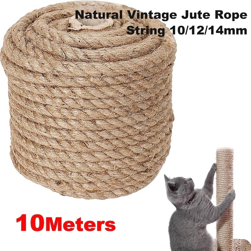 10M Natural Vintage Jute Rope String 10/12/14mm Hemp Twisted Cord Macrame String Pet Scratching Handmade DIY Craft Decoration