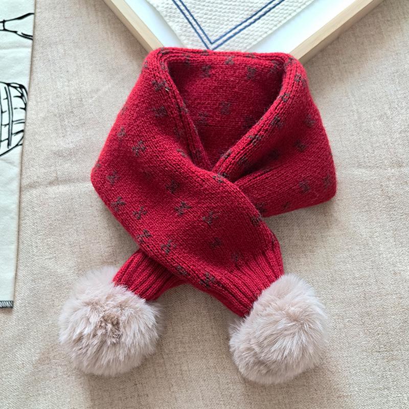 Korean Style Cute Red Knit Scarf for Children - Cozy Autumn/Winter Neck Warmer for Festive Season