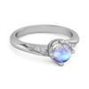 Moonstone Classic Solitaire with Accent CZ Ring - 925 Sterling Silver