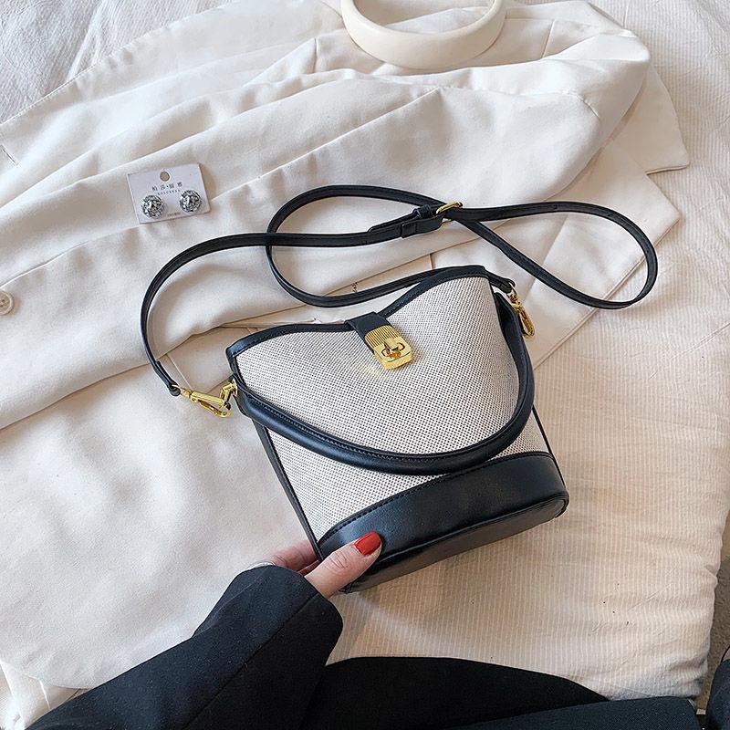 2025 Damen Retro Color Block Canvas Bucket Bag – Modische, vielseitige Pendler-Umhänge-/Crossbody-Tasche