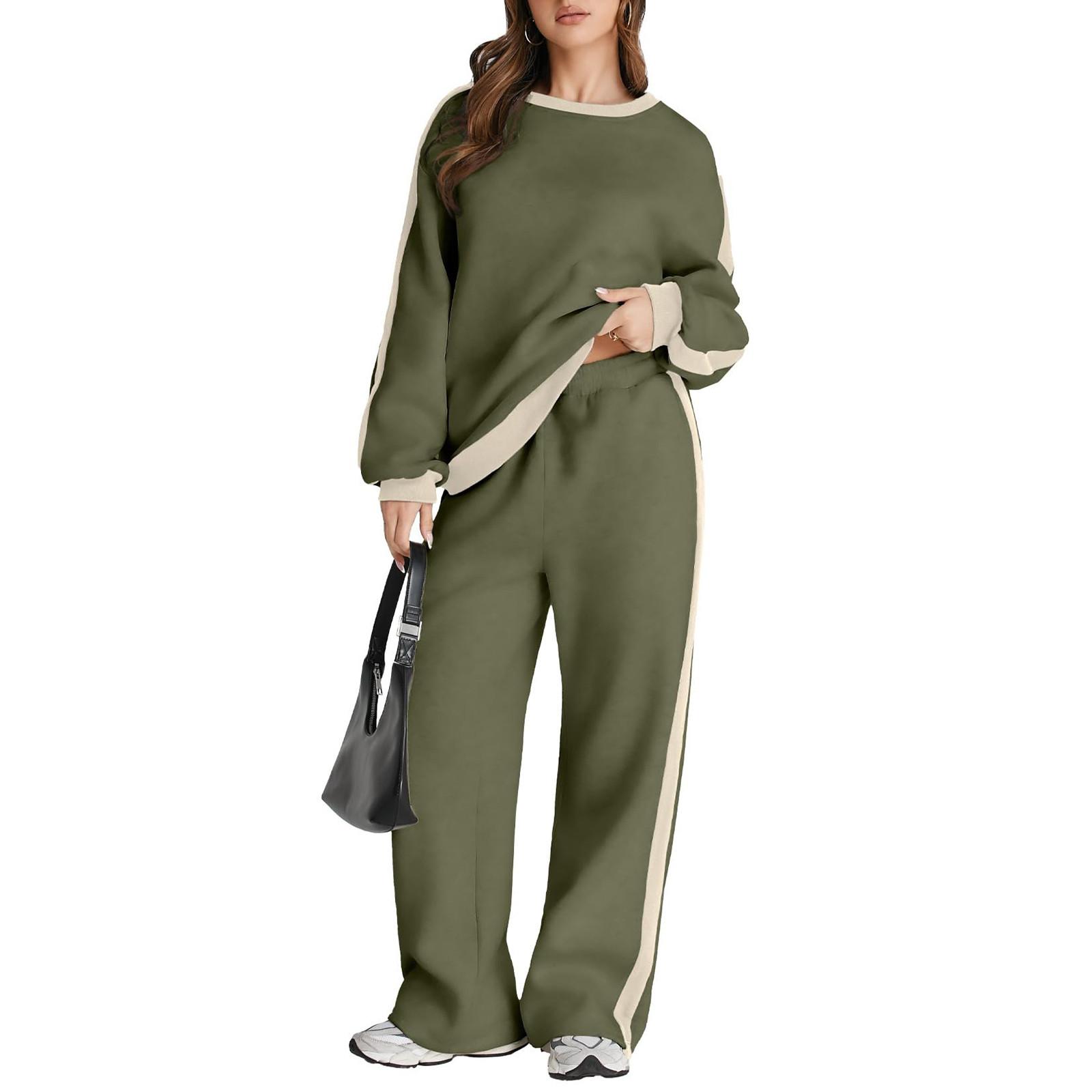 

Женский модный однотонный топ с длинными рукавами и круглым вырезом, повседневный комплект из двух предметов S