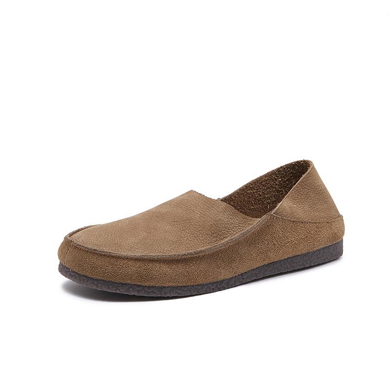 Spring and Summer Genuine Leather Single-shoe Women's Soft-soled Retro Round-toe Thick Cowhide One-foot Driving Lazy Shoes